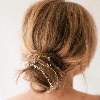 Delicate pearl and crystal bridal headband wrapped in nontarnish wire