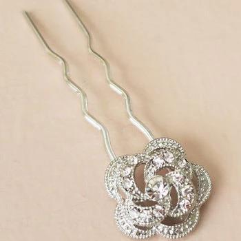 Rhinestone Flower Wedding Hair Pins in Silver