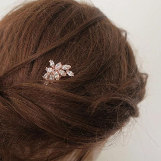 Rose Gold Leaf Crystal Bridal Hair Pin - JazzyAndGlitzy