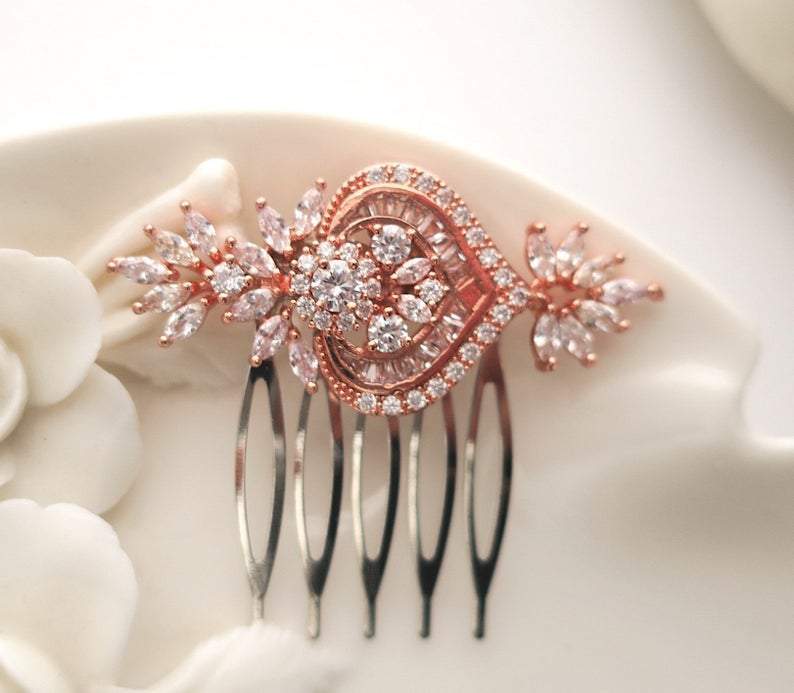rose gold pearl hair comb