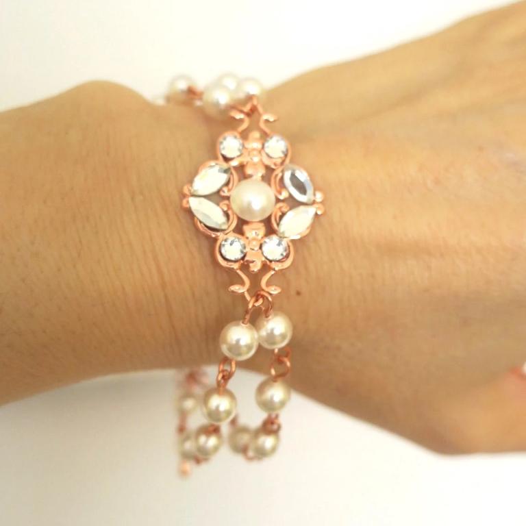 Vintage Style Rose Gold Bridal Bracelet - JazzyAndGlitzy