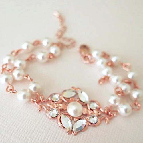 Vintage Style Rose Gold Bridal Bracelet - JazzyAndGlitzy