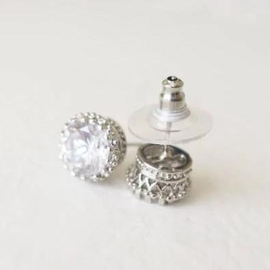 Cubic Zirconium Stud Earrings 2 Carat 8mm Round