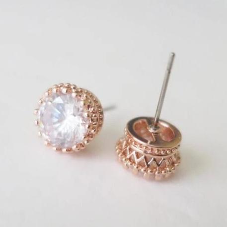 Cubic Zirconium Stud Earrings 2 Carat 8mm Round