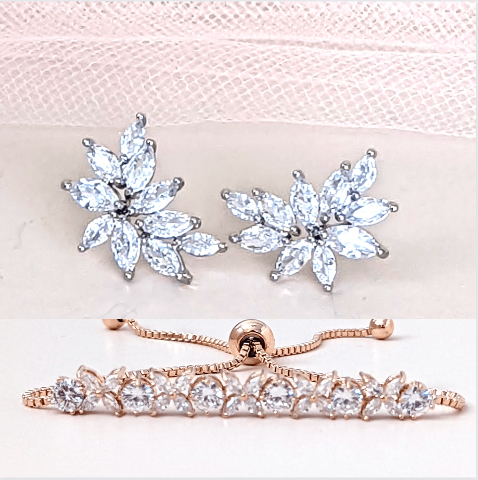 cluster stud earrings leaf Art Deco wedding boho