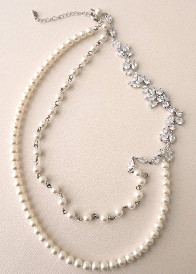 pearl necklace silver CZ diamond