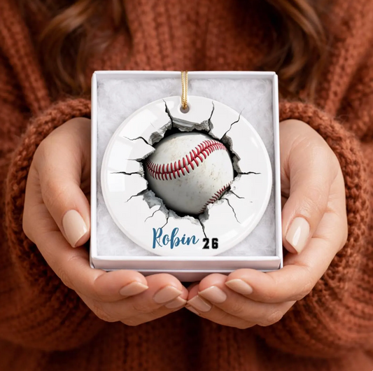 3D Baseball Ornament, Personalized Cracked Wall Sports Keepsake, Player Gift