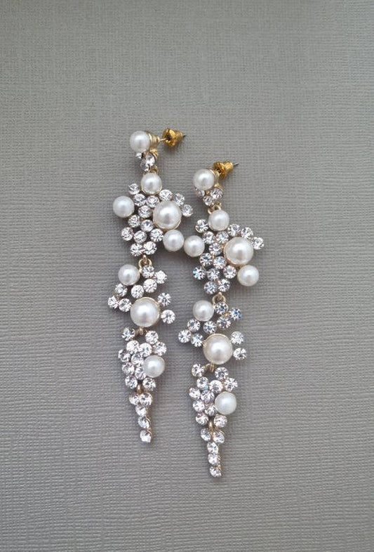 Pearl and Rhinestone Bridal Earrings CHYNA