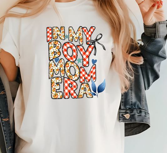 In My Boy Mom Era Shirt with Retro Floral Fonts