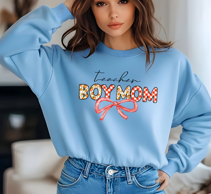 Teacher Boy Mom Sweatshirt Boy Mama Teacher Crewneck Floral Retro