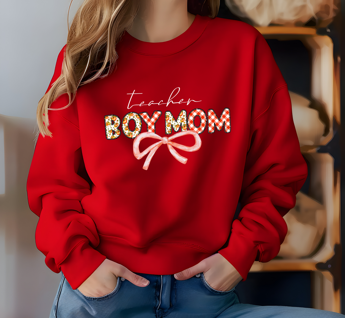 Teacher Boy Mom Sweatshirt Boy Mama Teacher Crewneck Floral Retro