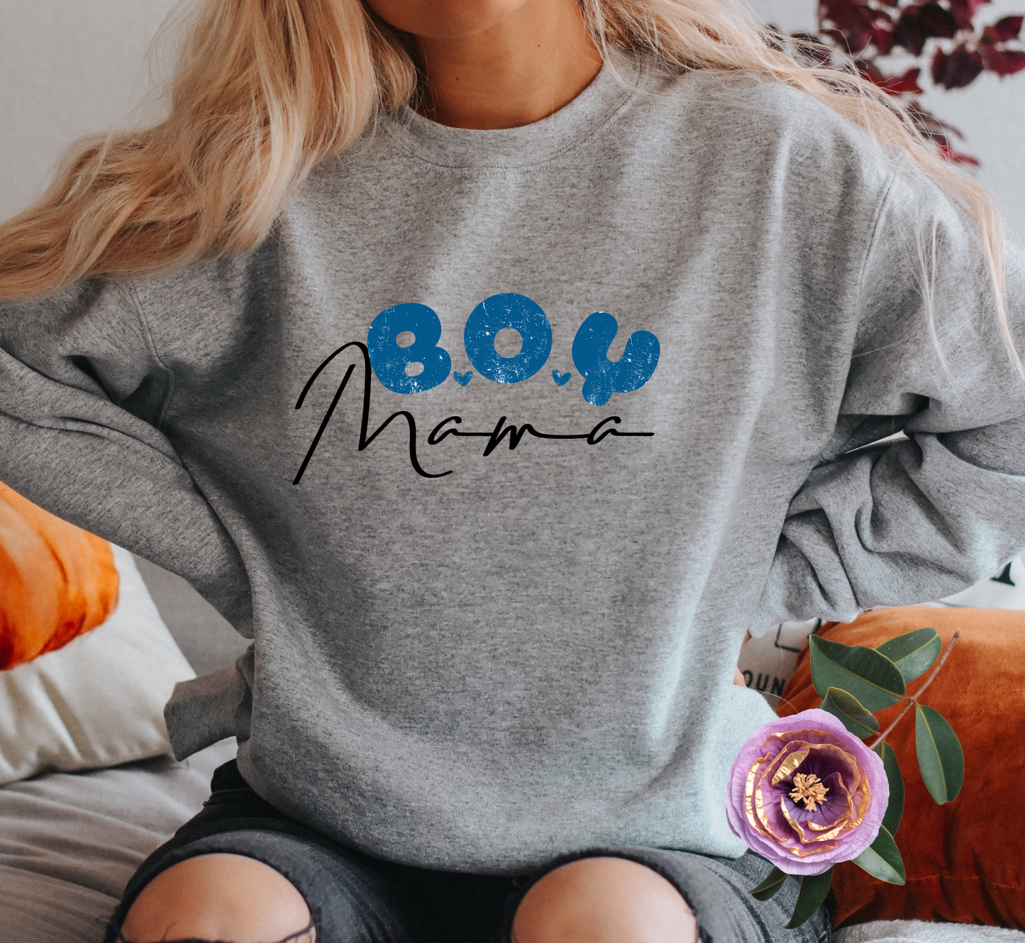 Boy Mama Blue Jean Crewneck Sweatshirt