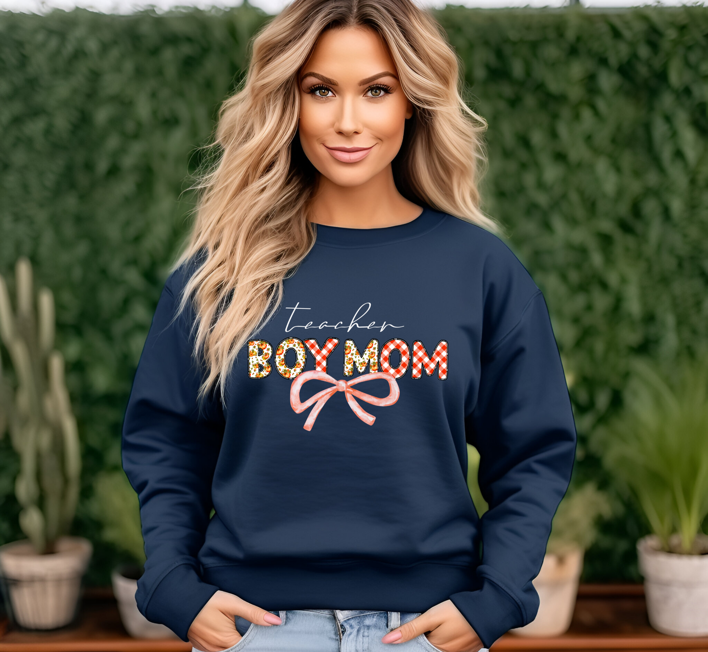 Teacher Boy Mom Sweatshirt Boy Mama Teacher Crewneck Floral Retro