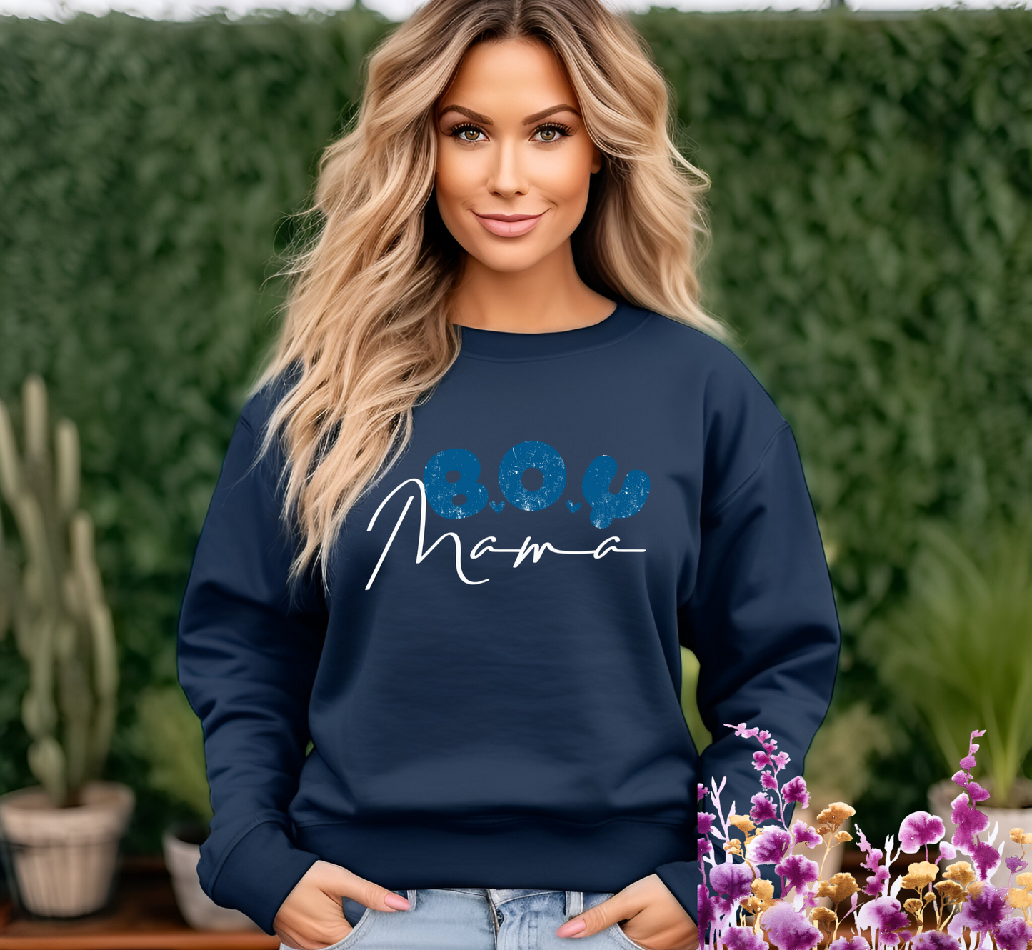 Boy Mama Blue Jean Crewneck Sweatshirt