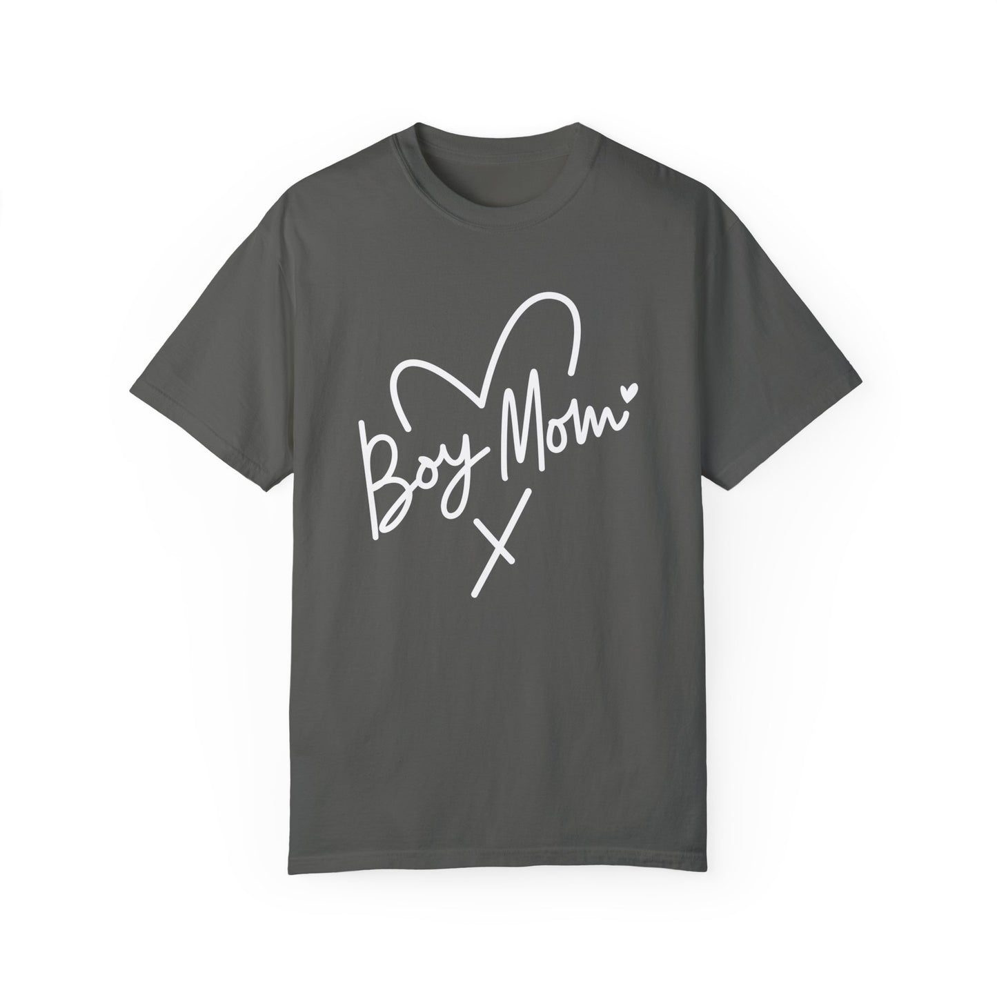 Heart-shaped boy mom shirt in Comfort Colors