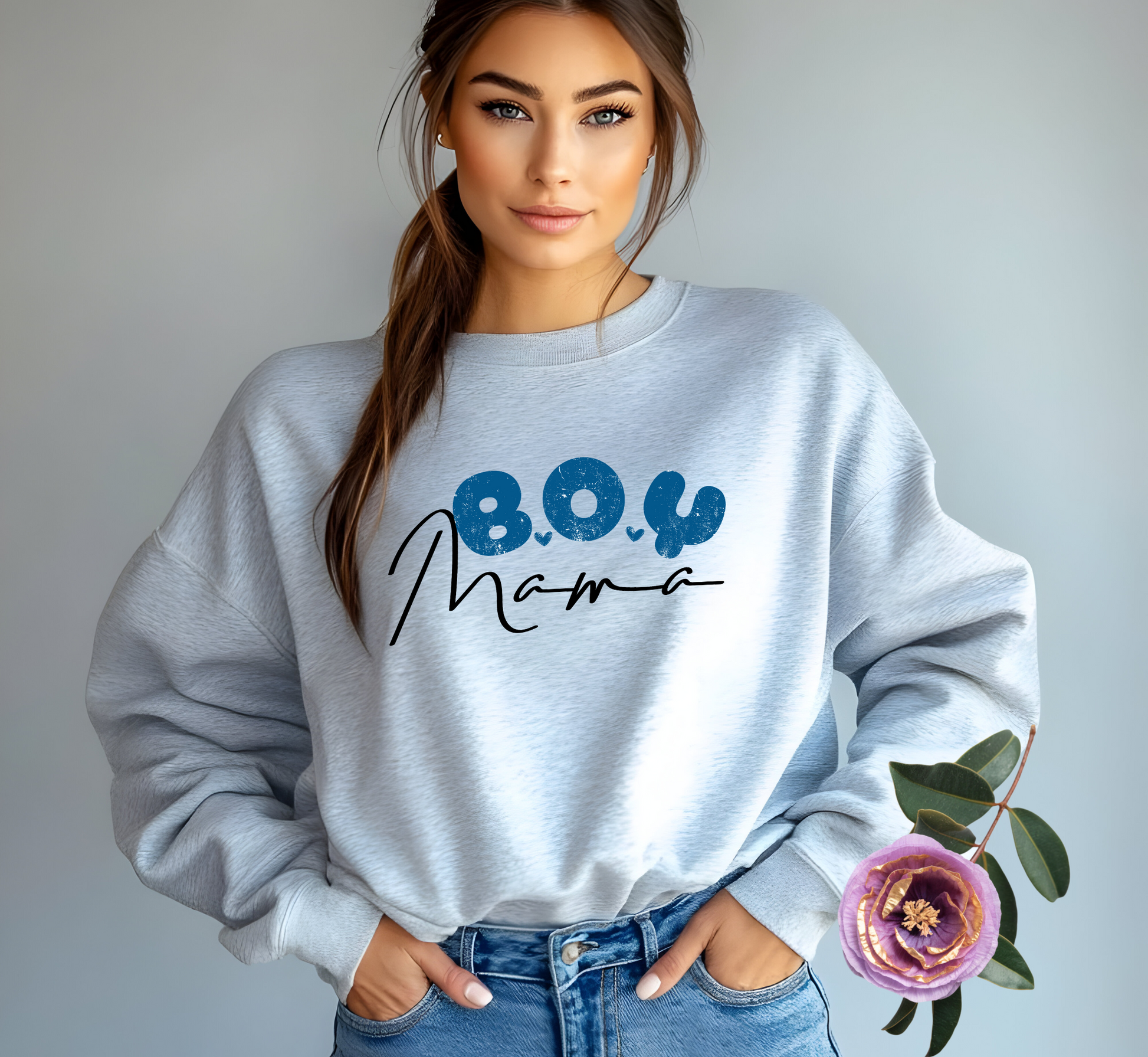 boy mama sweatshirt blue jean graphic
