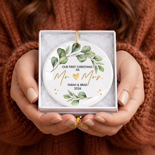 First Christmas as Mr & Mrs Ornament • Personalized Newlywed Keepsake • Custom Names & Year • Wedding Gift