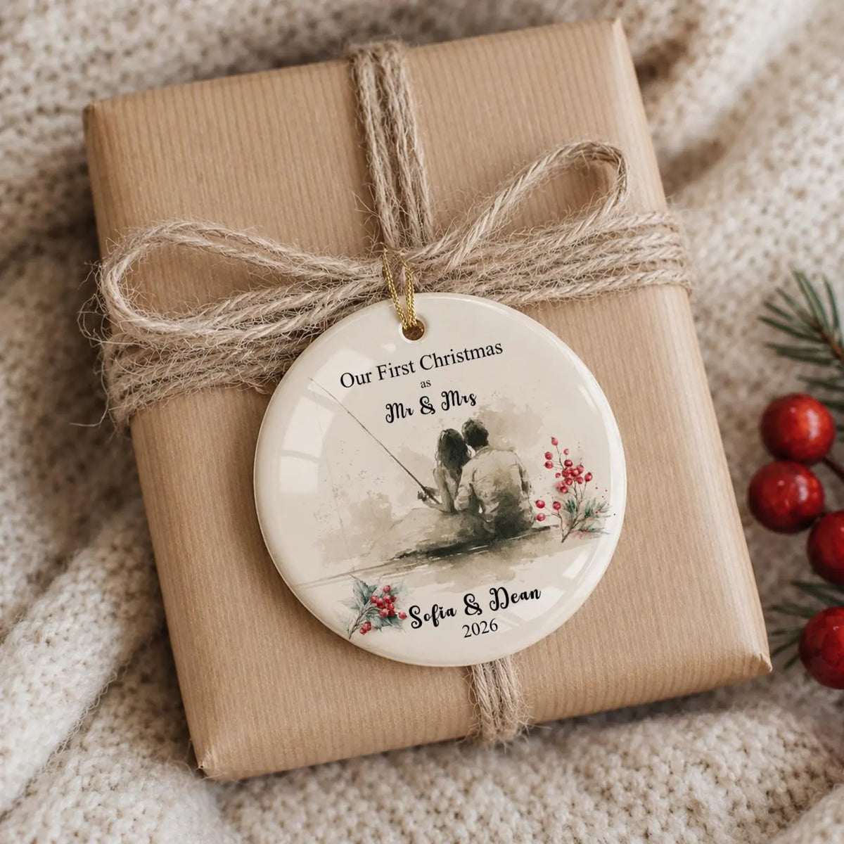 First Christmas as Mr & Mrs Fishing Ornament