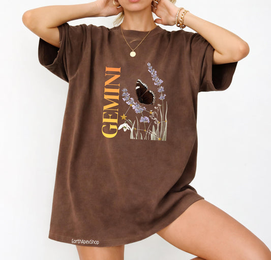 Gemini June Birth Month Flower Zodiac Constellation Shirt | Comfort Colors Tee