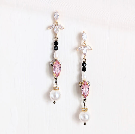 Pink & Black Crystal Earrings