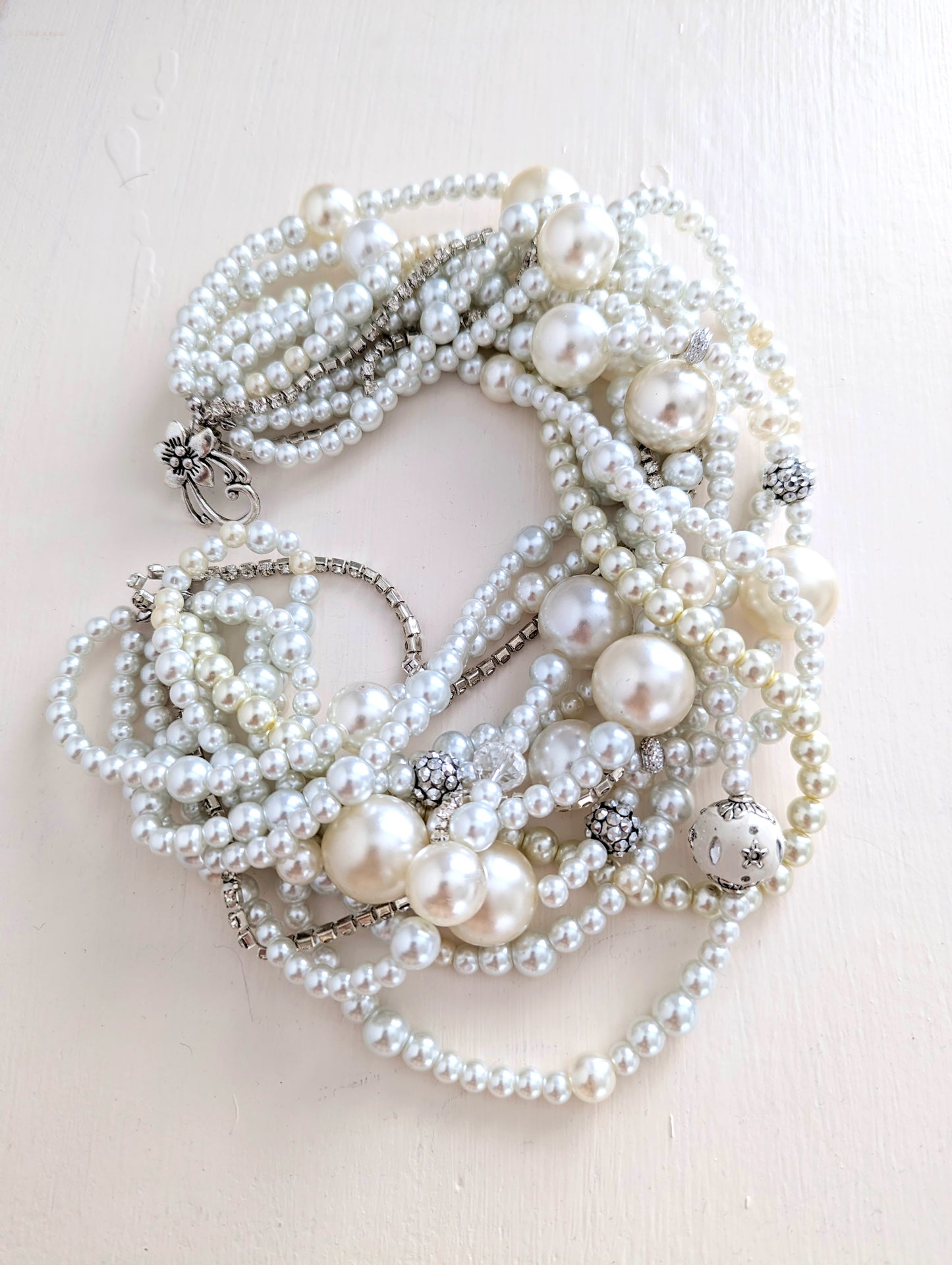Chunky White & Grey Pearl Bridal Necklace