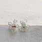 Intricate white glass bead and gold wire floral wedding earrings, 3/4 inch.