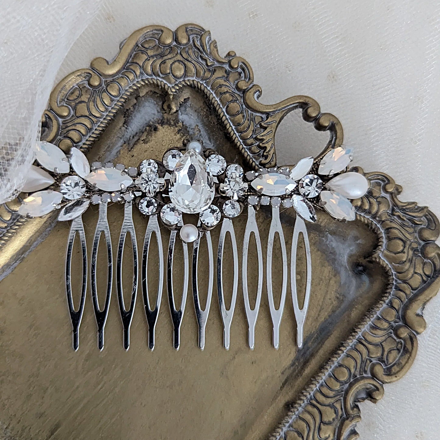 Art Deco Bow Floral Hair Comb