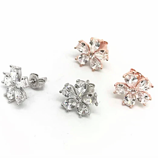 CZ Flower Earrings with 925 Silver