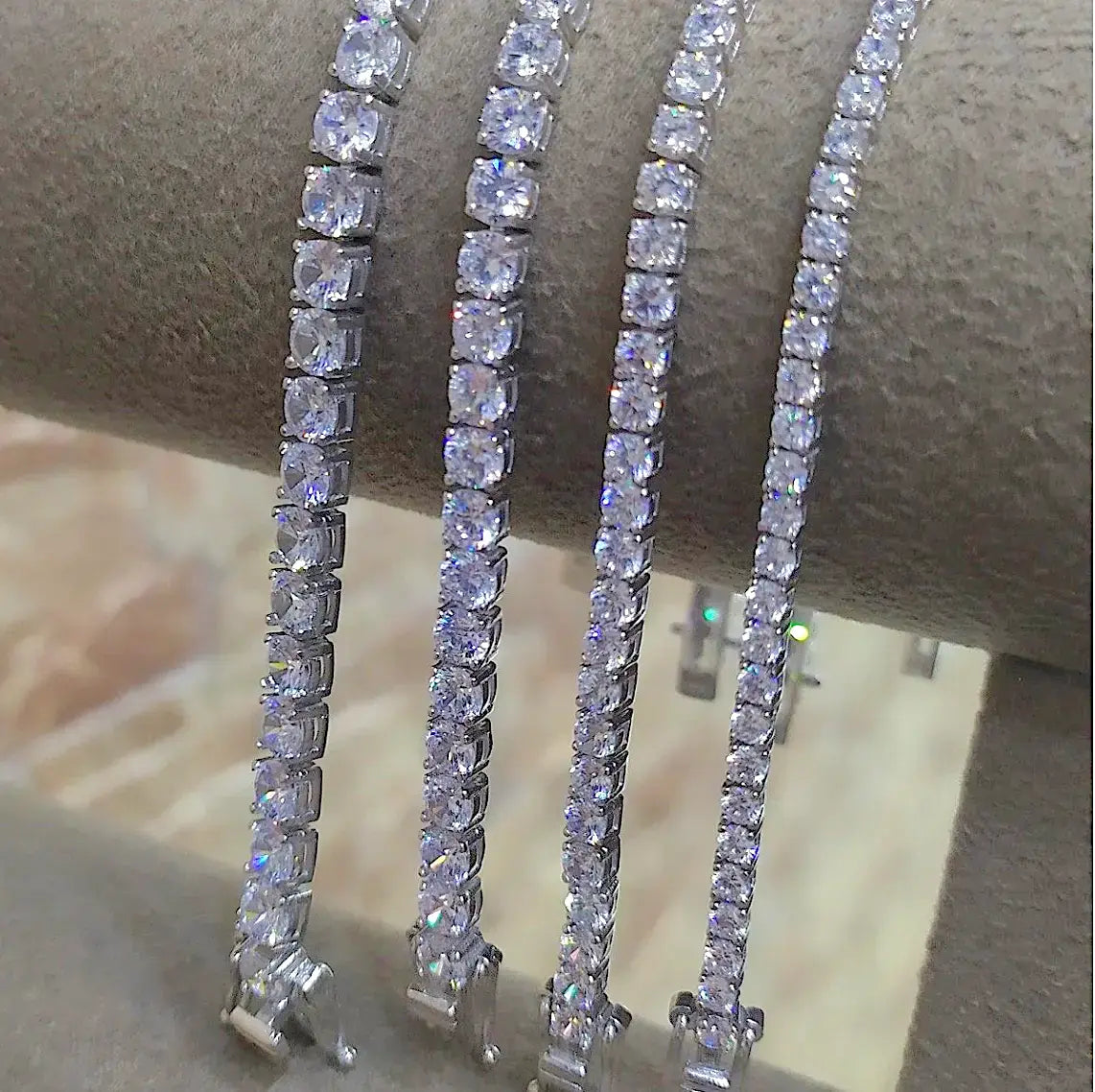 Sterling Silver Tennis Bracelet Diamond Chain Bezel