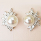 Bridal pearl earrings with lab diamonds