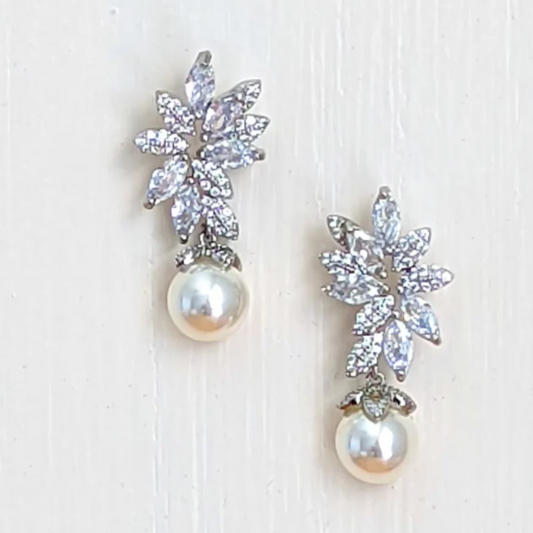 Floral-inspired cubic zirconia and pearl drop earrings