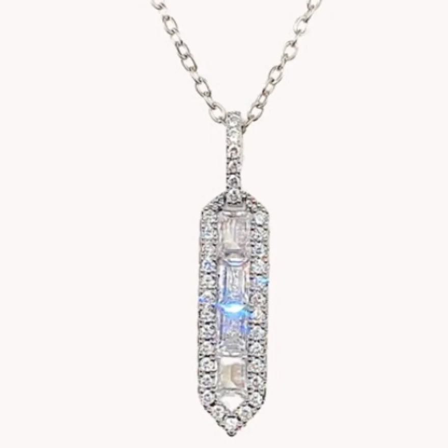 Art Deco Necklace with CZ Pave and Baguette-Cut Cubic Zirconia