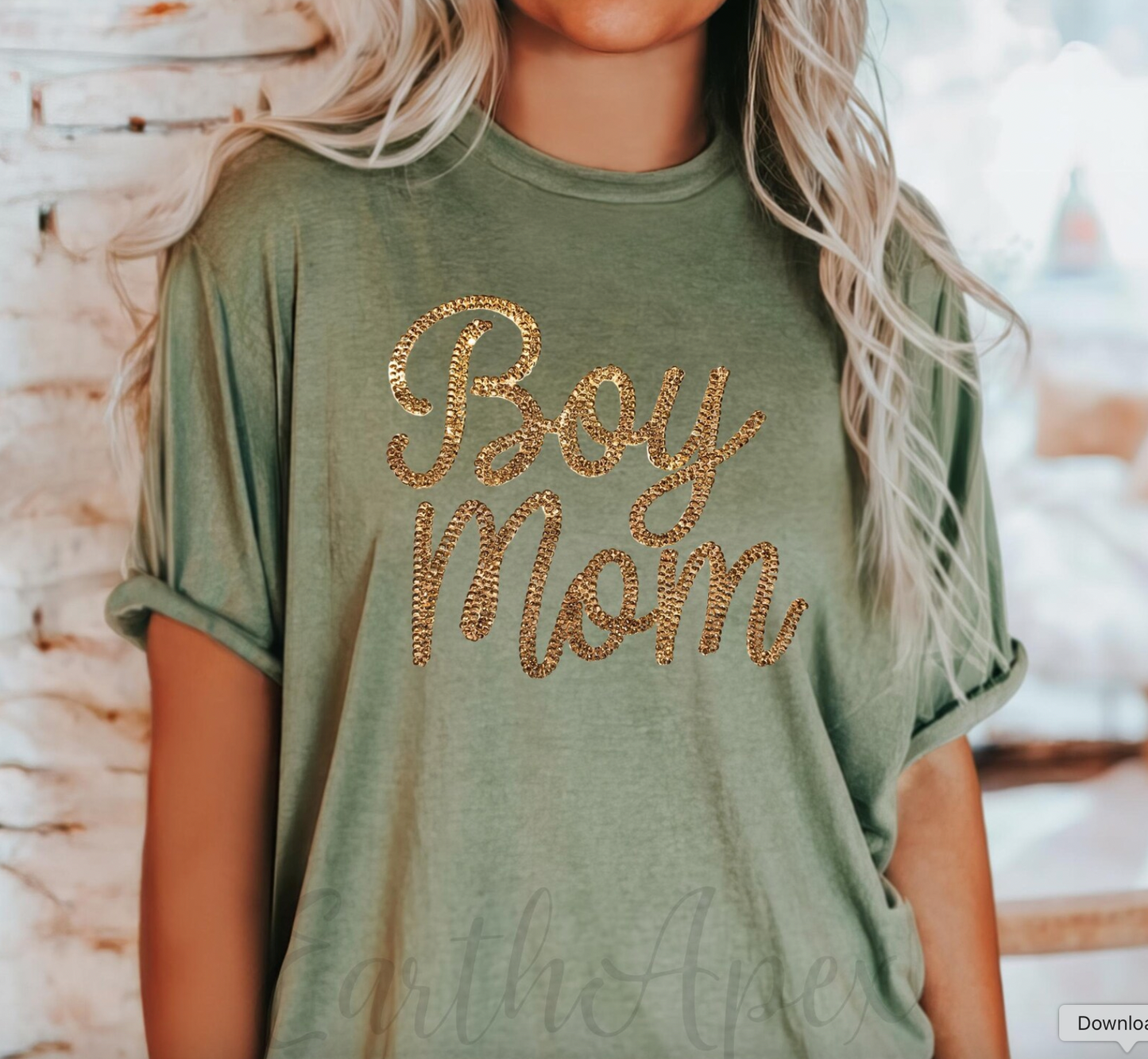 Rhinestone Gold Print Boy Mom Shirt