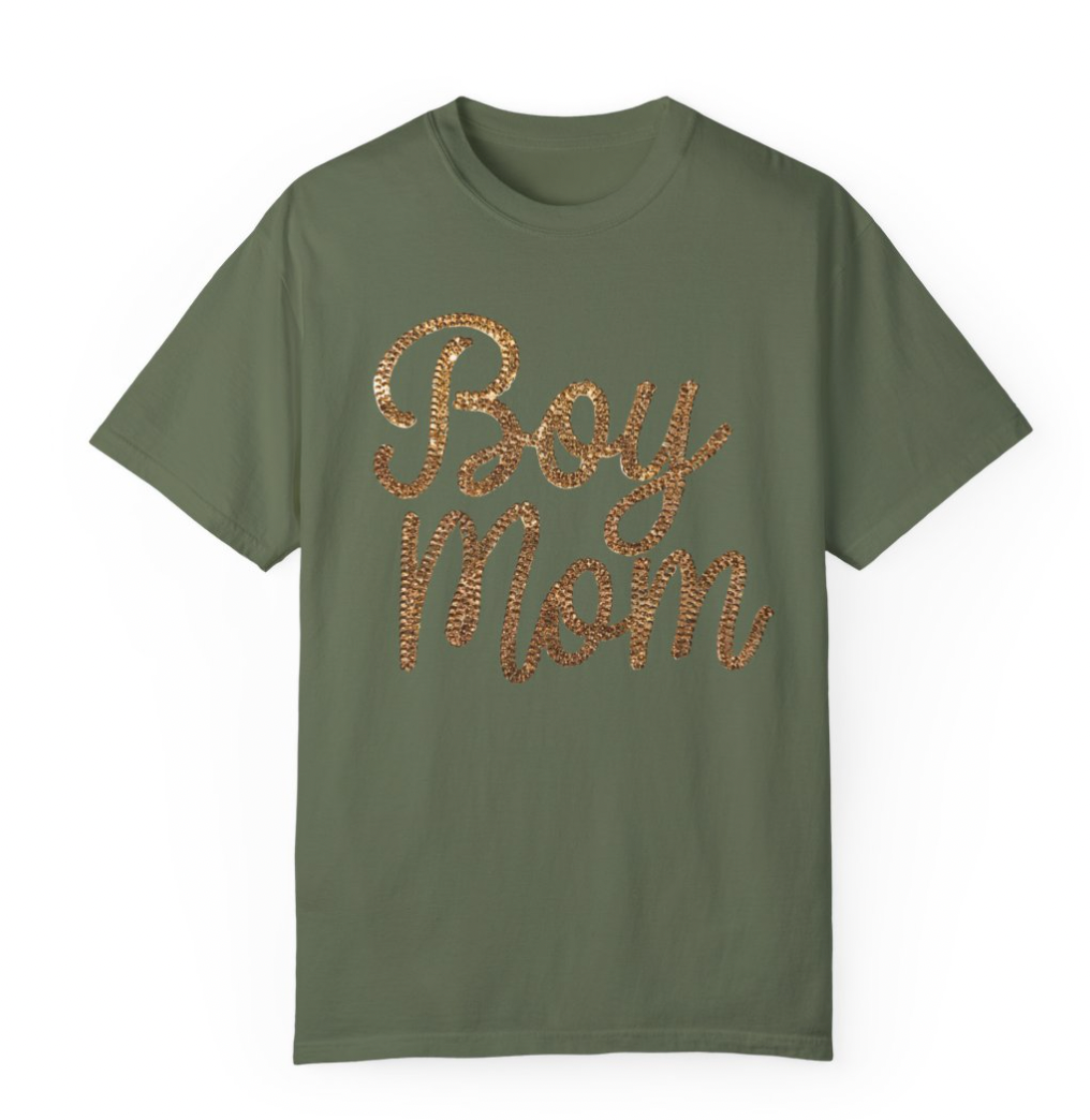 Rhinestone Gold Print Boy Mom Shirt