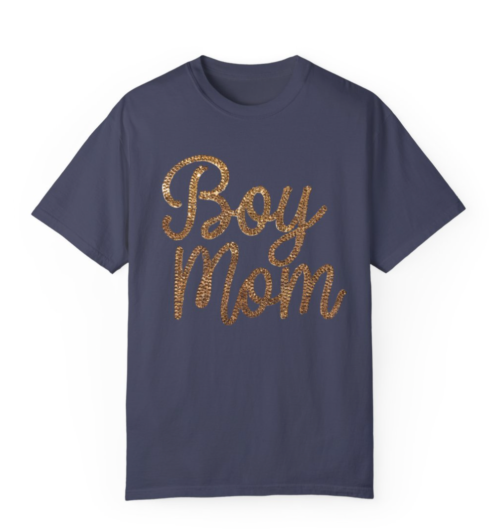 Rhinestone Gold Print Boy Mom Shirt