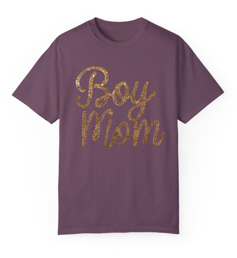 Rhinestone Gold Print Boy Mom Shirt