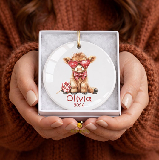 Highland Cow Trending Baby Gifts Western Nursery Sign Baby Girl Name Ceramic Ornament