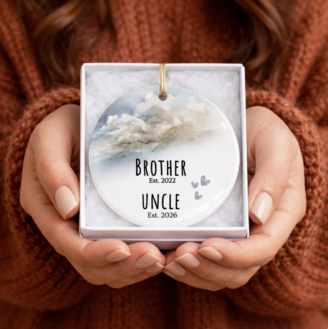 Promoted to Uncle Gifts Baby Coming Ceramic Ornament Watercolor Clouds Wall Decor
