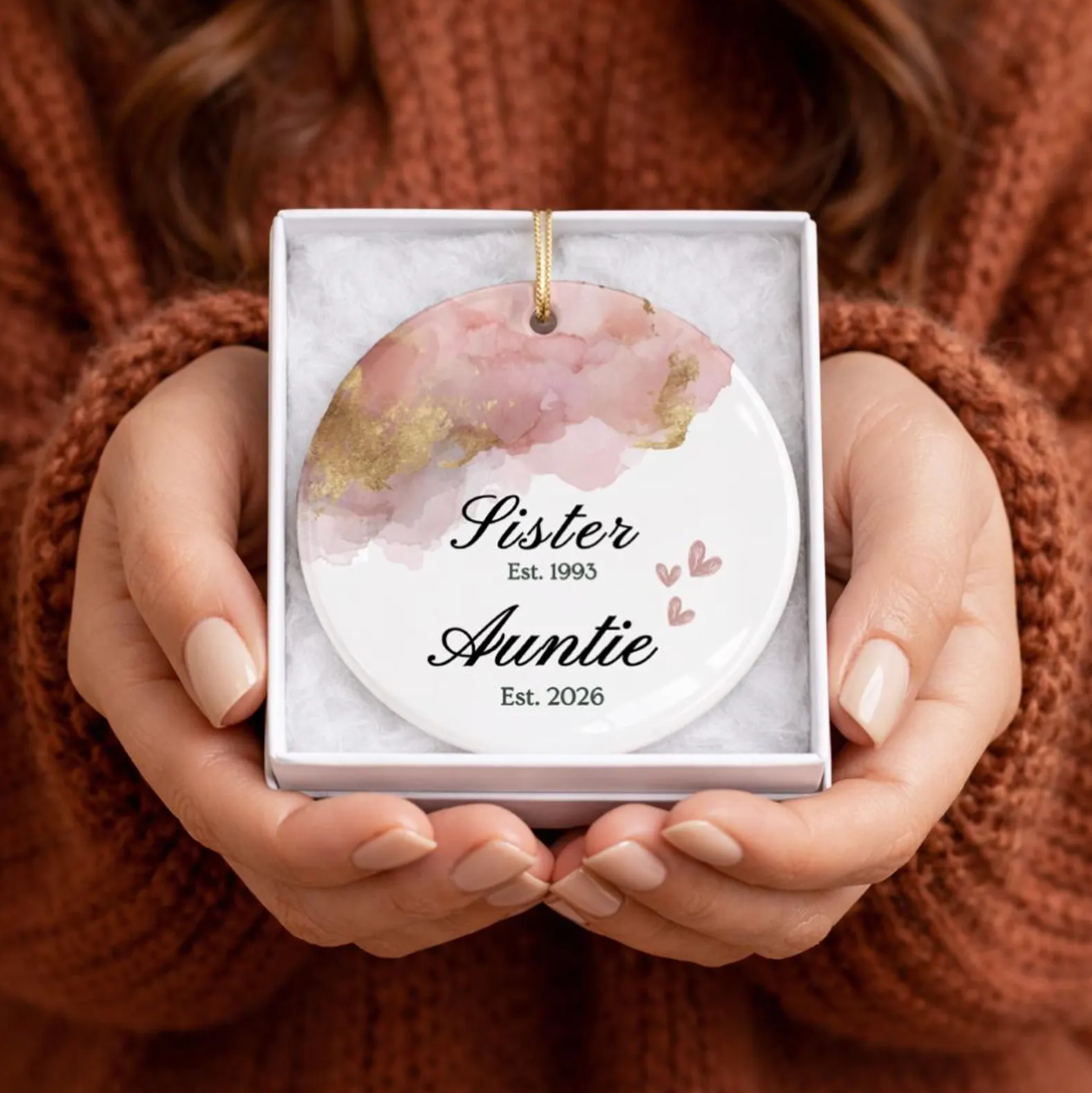 Personalized Sister Auntie Christmas Ceramic Ornament, Pregnancy Announcement Keepsake Promoted to