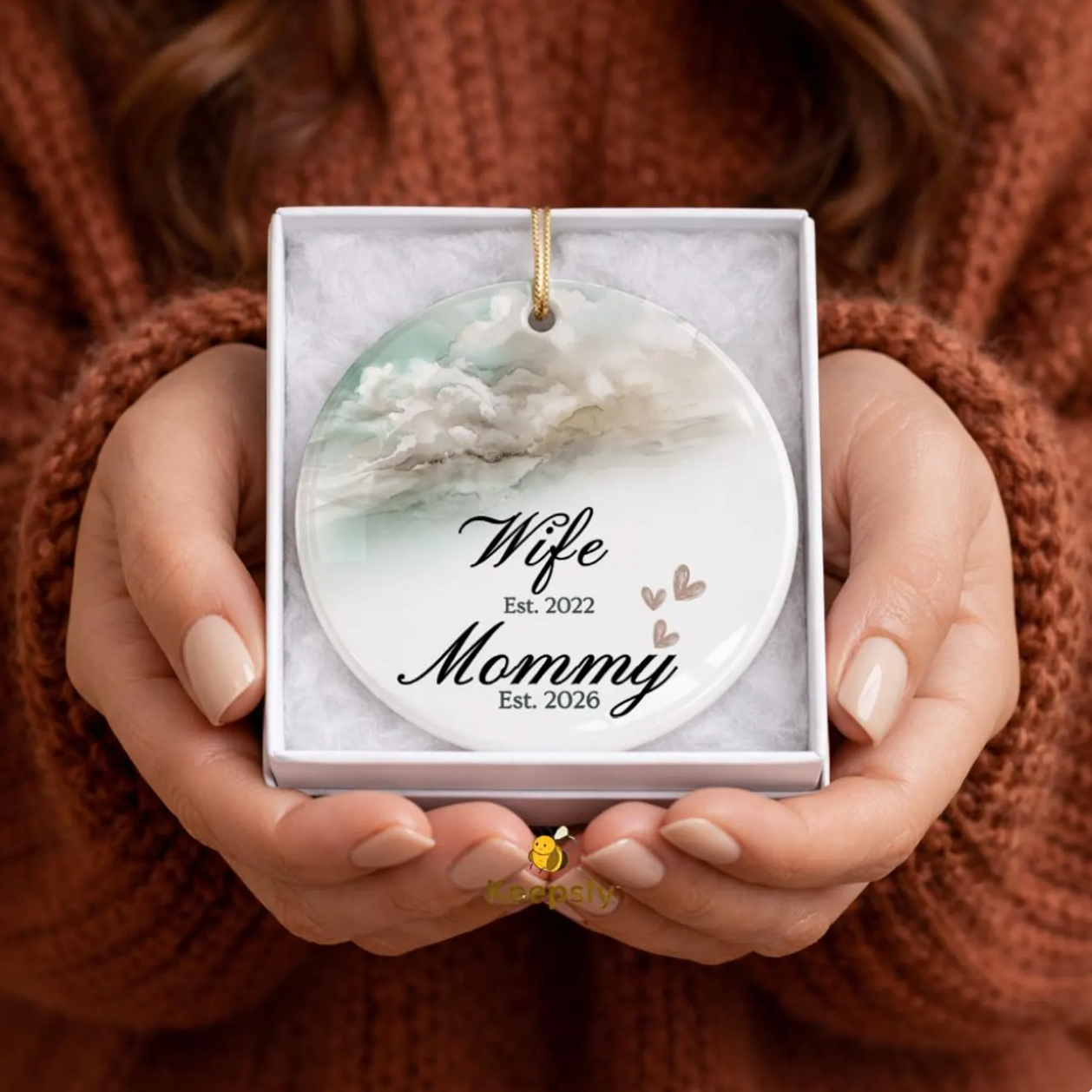 Personalized Wife to Mom Ornament, First Mother's Day Keepsake, Cloud Design Ceramic (Est. 2026)