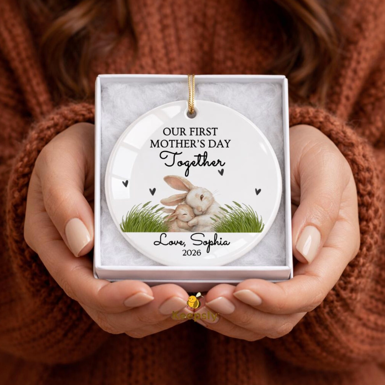Personalized Bunny Mama First Mothers Day Ceramic Ornament, Custom Rabbit Keepsake 2026