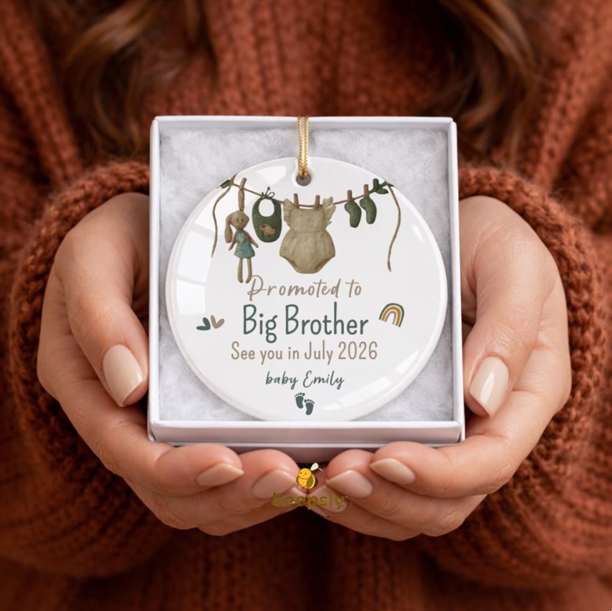 Promoted to Big Brother Ceramic Ornament • Pregnancy Announcement • Baby Sibling Reveal Gift • Custom Name & Due Date Keepsake