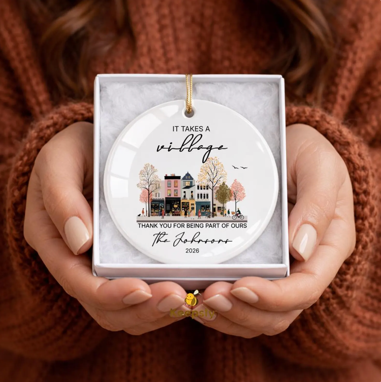 It Takes a Village Christmas Ceramic Ornament, Personalized Thank You Gift for Nanny, Teacher Appreciation Keepsake