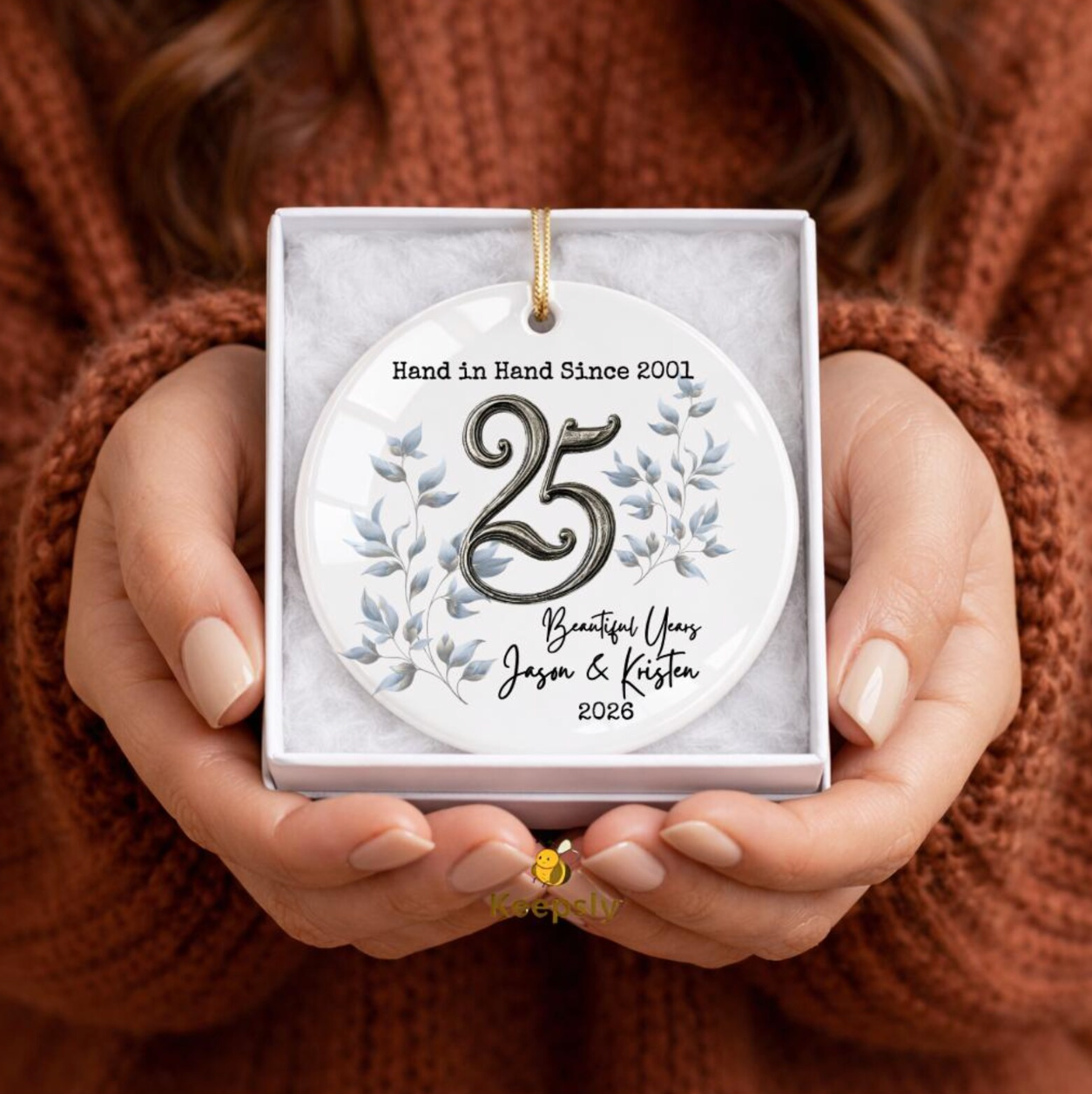 Personalized Anniversary Ceramic Ornament | 25th 40th 50th 60th & Custom Year Wedding Keepsake Gift
