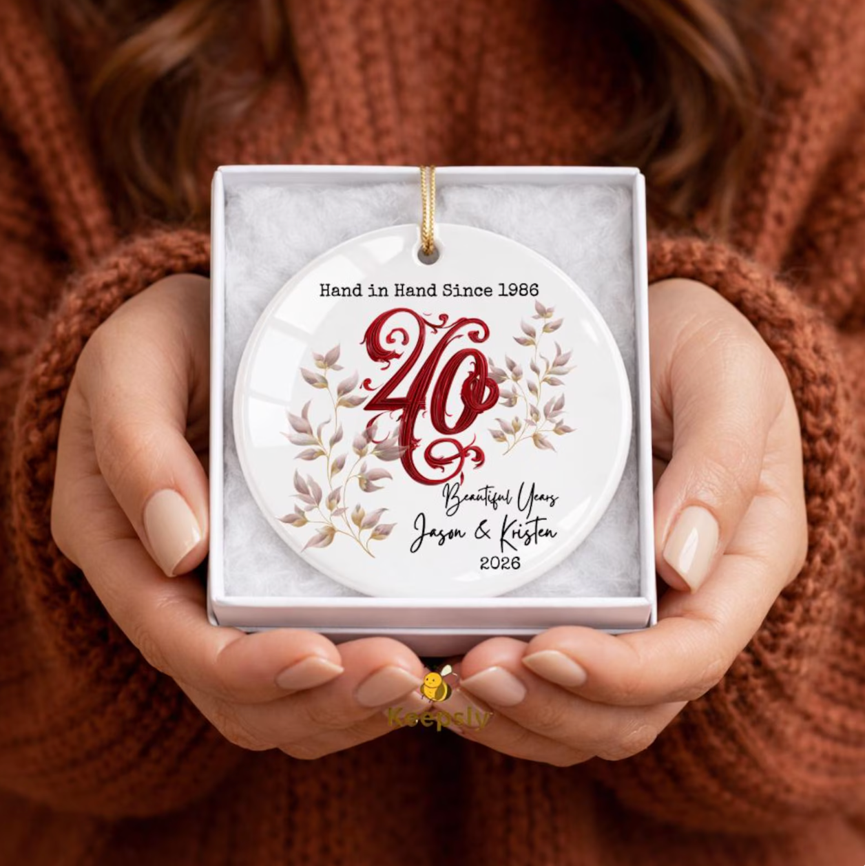 Personalized Anniversary Ceramic Ornament | 25th 40th 50th 60th & Custom Year Wedding Keepsake Gift