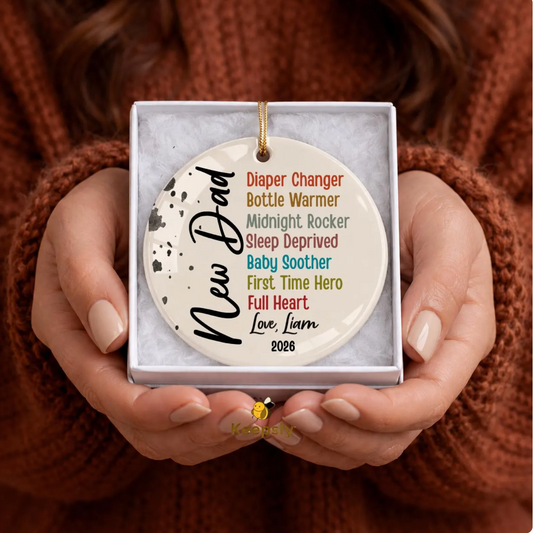First Father's Day Gift for New Dad Ceramic Ornament from Wife, Baby Announcement Keepsake
