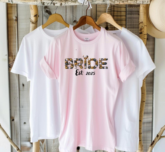 Pink bride shirt with pearl graphic