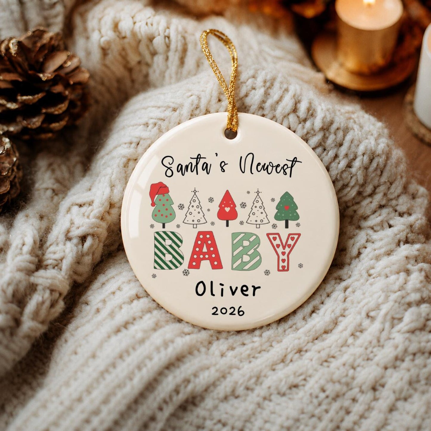 Baby First Christmas Ornament, Custom Santa's Newborn Keepsake