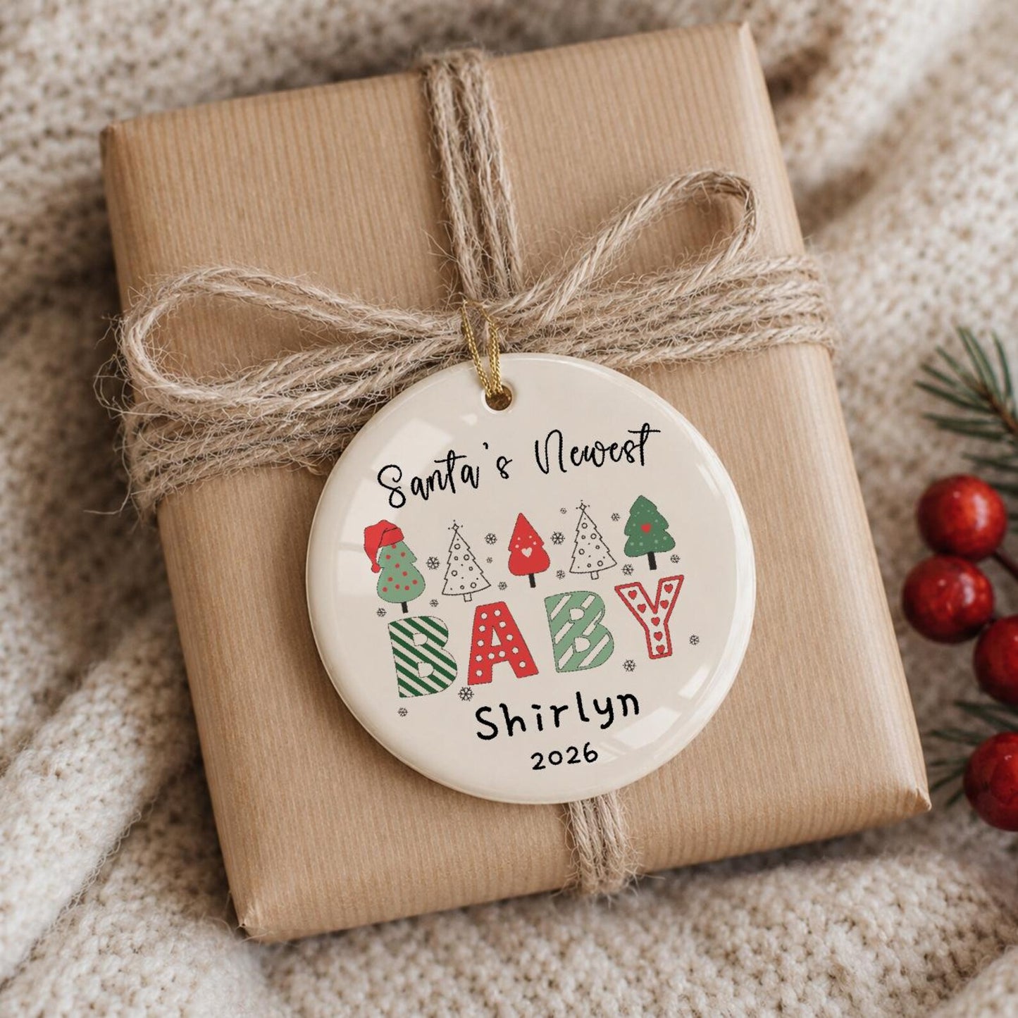Baby First Christmas Ornament, Custom Santa's Newborn Keepsake