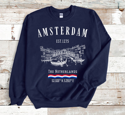 Amsterdam Sweatshirt: Netherlands Dutch Canal Crewneck - Traveler Gift